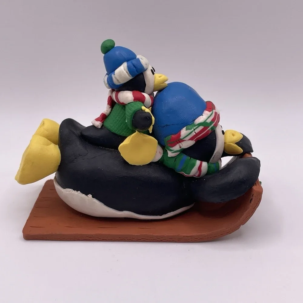 Decorative Winter Penguin‎ Figurine And Candle Stick Holder Polymer Clay